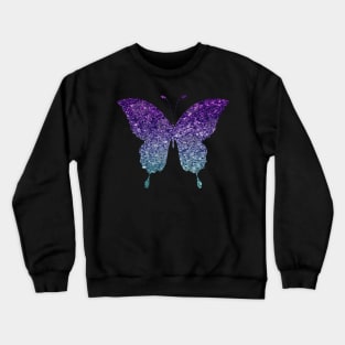 Teal and Purple Ombre Faux Glitter Butterfly Crewneck Sweatshirt